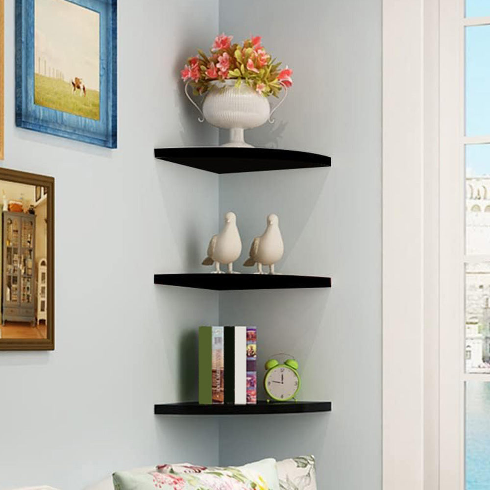Floating Corner Shelf Set for Wall Storage-Black