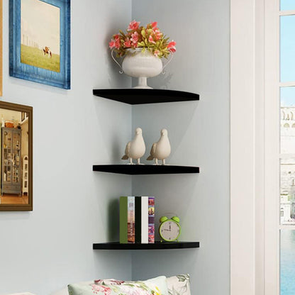 Floating Corner Shelf Set for Wall Storage-Black
