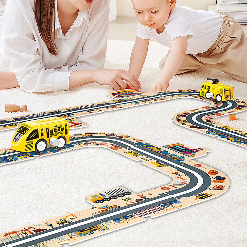 44-Piece DIY Assembling RailCar Set Puzzle Track Car Play Set RailCar Building Toys Educational Toys Yellow