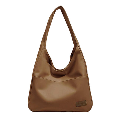 PU Leather Work Shoulder Bag Large Tote Bags for Women Bucket Handbag Brown