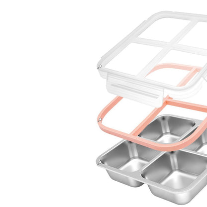 2Pcs Stainless Steel Snack Box With 4 Compartments Divided Meal Prep Container-Pink