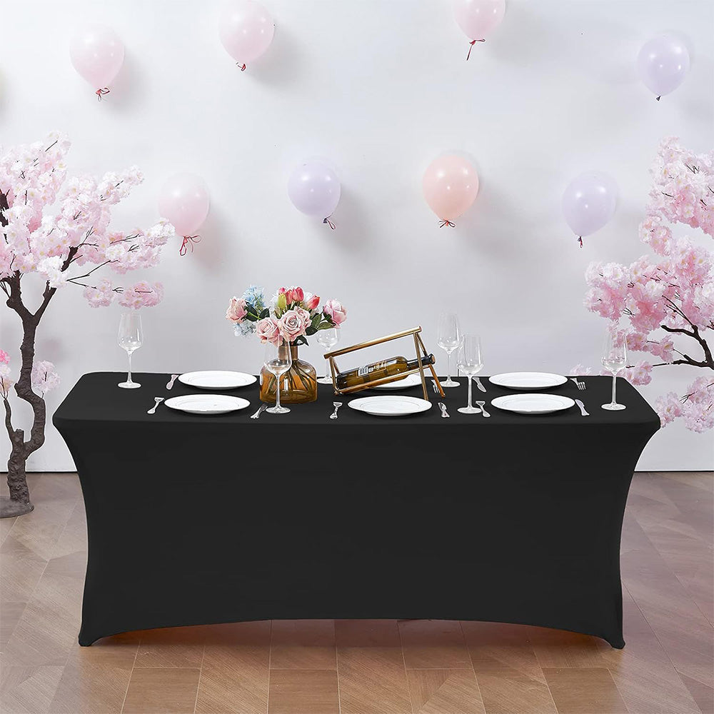 Rectangular Spandex Stretch Tablecloth for Wedding Party Black