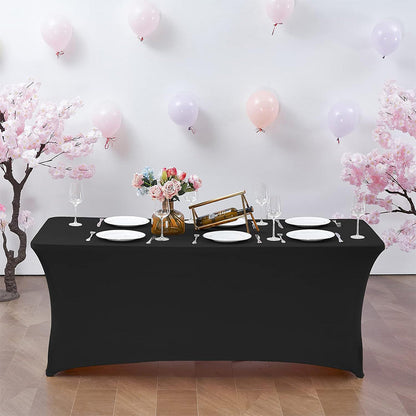 Rectangular Spandex Stretch Tablecloth for Wedding Party Black