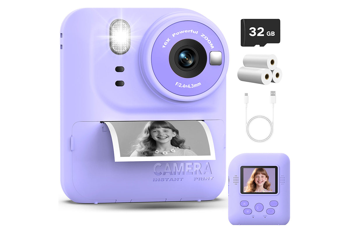 Boy and Girls Camera Instant Print Photo Portable Thermal Printing Camera-Purple