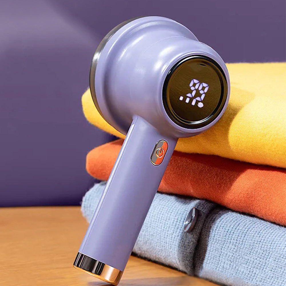 Electric Lint Remover with 3 Speed Levels LED Display 3 Replacement Blades for Clothes-Purple