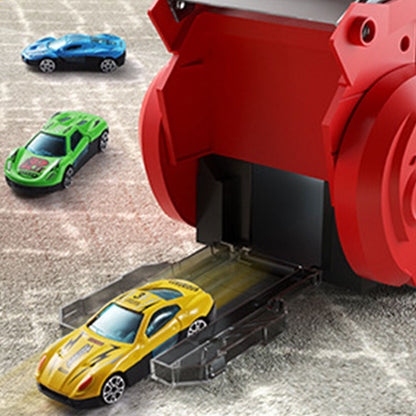 7Pcs Set Dinosaur Truck Toys Foldable Transport Track with 6 Pull Back Cars for Kids Christmas Birthday Red