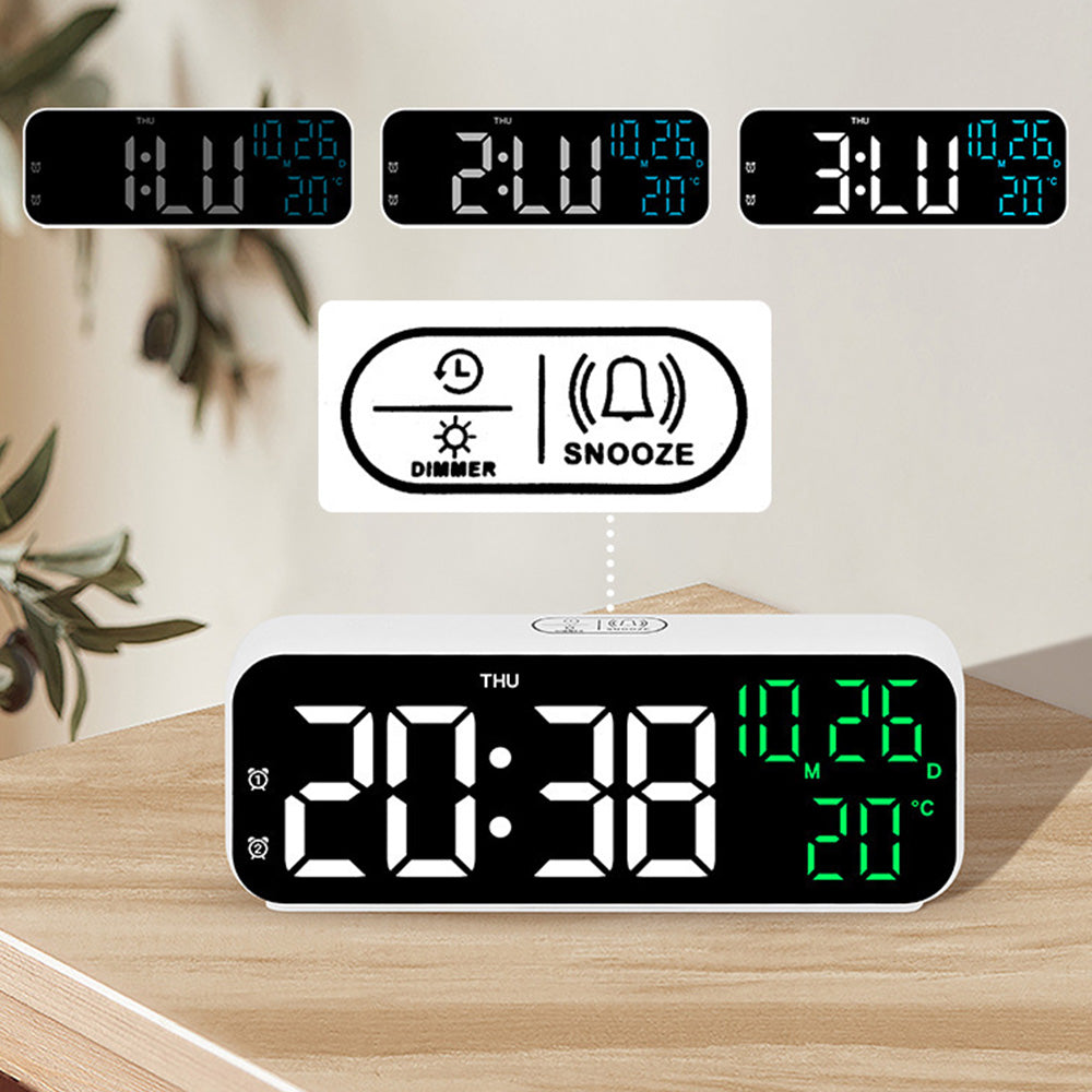 3-in-1 Digital Clocks with Temperature and Humidity Display for Bedroom-White