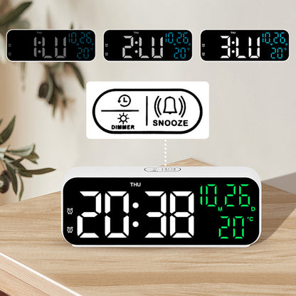 3-in-1 Digital Clocks with Temperature and Humidity Display for Bedroom-White