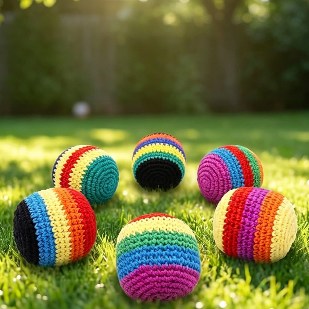 6Pcs Funny Crochet Footbag Woven Kickball Soft Knitted Kick Balls Juggling Balls for Outdoor Play