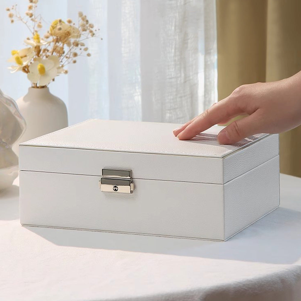 Jewellery Organiser Case Box Holder Storage Earring Ring Display with Lock and Key-White