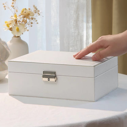 Jewellery Organiser Case Box Holder Storage Earring Ring Display with Lock and Key-White