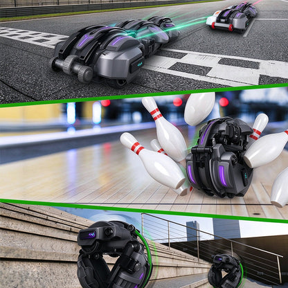 6 Wheel 360 Degree Transforming RC Stunt Car with LED Lights - Grey