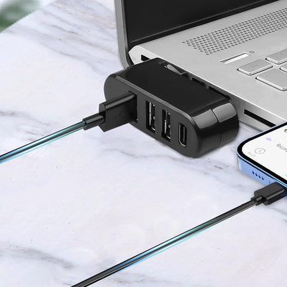 4-Port USB 3.0 Hub 180-Degree Rotating USB Splitter for Laptop Car Black