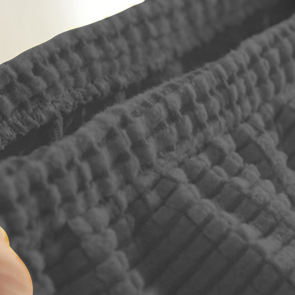 2Pcs Stretch Textured Check Dining Chair Covers Removable Chair Seat Protector Slipcovers -Grey