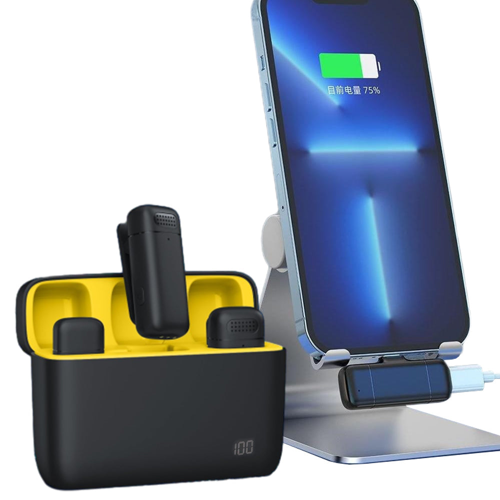 2-in-1 Wireless Lavalier Microphone with Charging Case for Video Recording Vlog Streaming