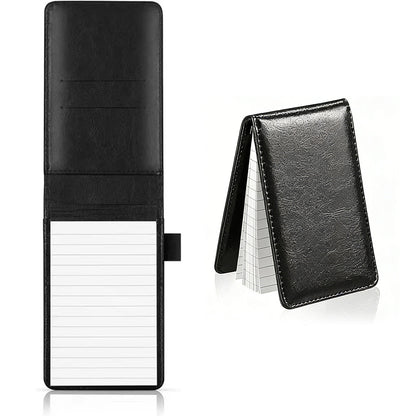 A7 Mini Pocket Notebook PU Leather Notepad with Pen Holder Card Slot-Black