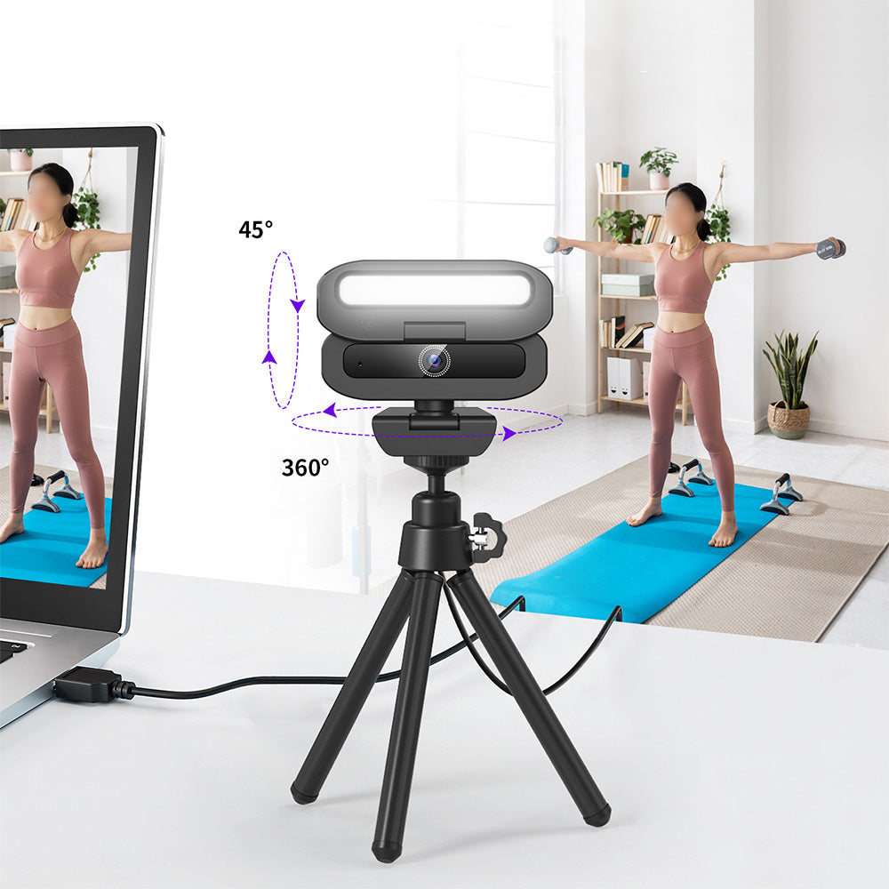 4K Webcam with Built In Mic Fill Light and Privacy Cover Auto Focus for Streaming Video Calls