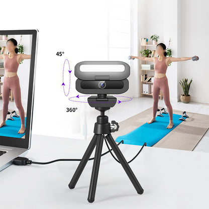 4K Webcam with Built In Mic Fill Light and Privacy Cover Auto Focus for Streaming Video Calls