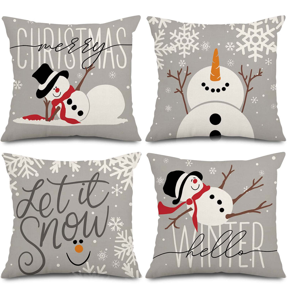 4 Pack 45x45cm Christmas Pillow Covers Plush Pillowcase - White