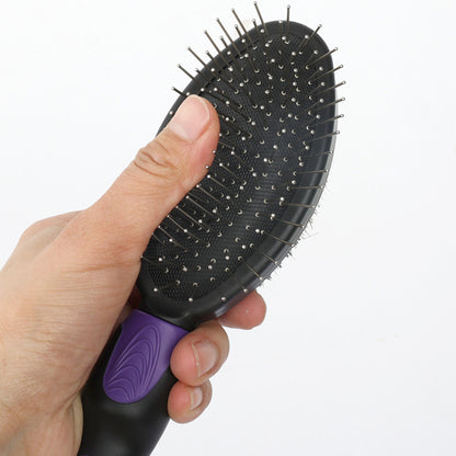 2 Pack Pet Grooming Brush Set Deshedding Double Sided Comb Massage Brush for Cats Dogs Horses-Purple