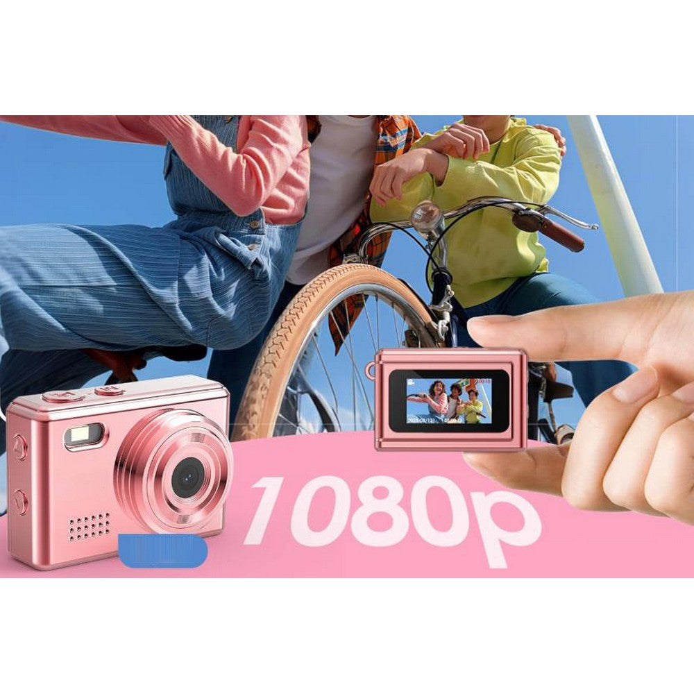 Mini Thumb Digital Camera 2MP Keychain Camera for Vlog and Travel-Pink