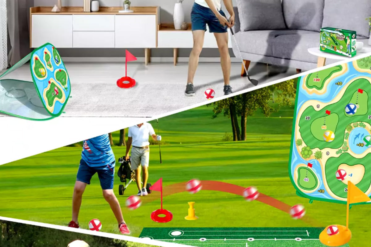 4 In 1 Sticky Golf Games Set With Multiple Game Modes 3-Sided Golf Chipping Net Golf Practice
