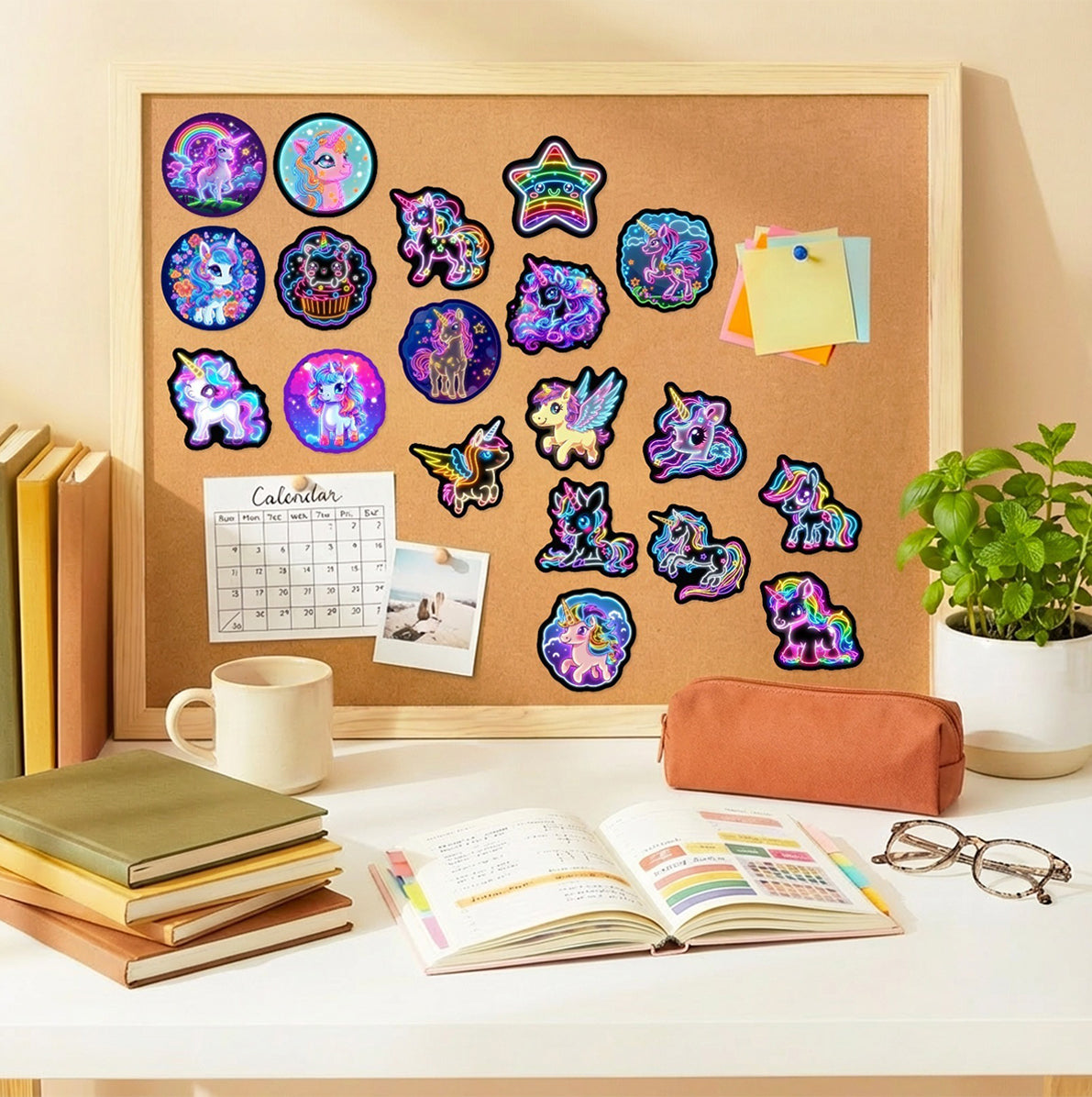 5 Sets Neon Unicorn Waterproof Stickers 50 Pieces Per Set for Water Bottles