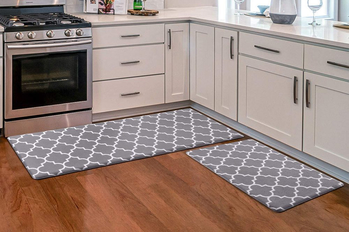 2 PCS Entryway Rug Door Mats Non-Slip Rubber Backing For Kitchen-Gray