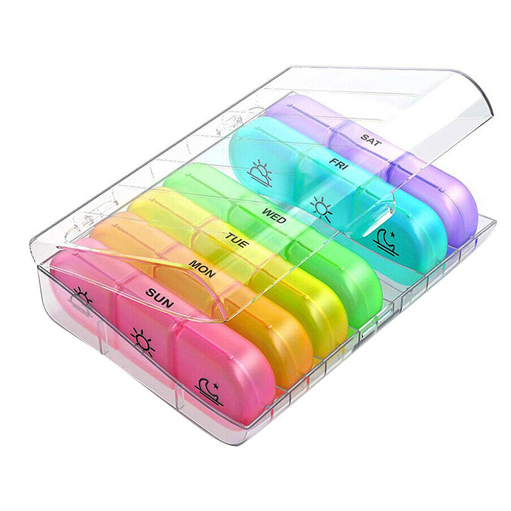 Weekly Pill Box Organizer 7 Days Tablet Storage Dispenser With One Side Large Openings-Clear