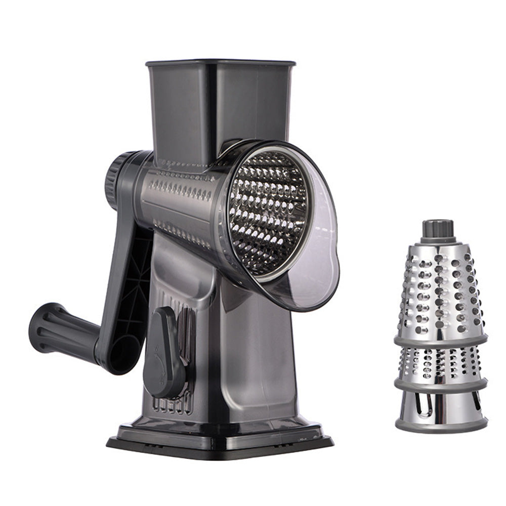 Rotary Vegetable Chopper 3-Blade Cylinder Hand-Cranked Slicer Shredder Grater-Grey