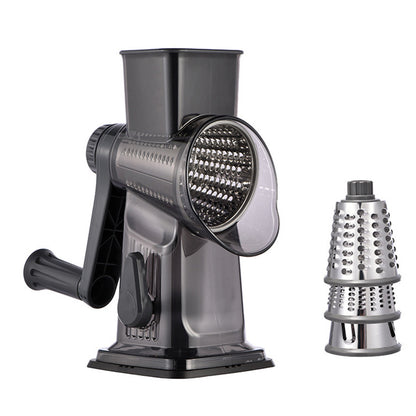 Rotary Vegetable Chopper 3-Blade Cylinder Hand-Cranked Slicer Shredder Grater-Grey