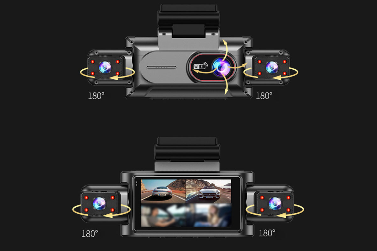4-Channel WiFi Dash Cam Car Recorder with 64GB TF Card