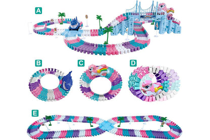 194PCS Race Track Toys Unicorn and Shark Flexible Race Track for Lovely Ages 4-8