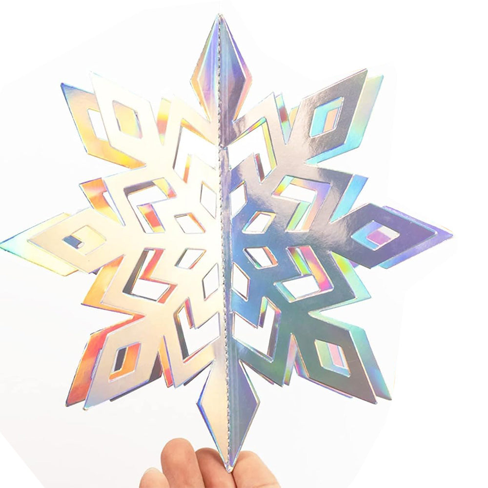 3D Paper Snowflake Hanging Decor Christmas Tree & Party Ornaments Iridescent Silver