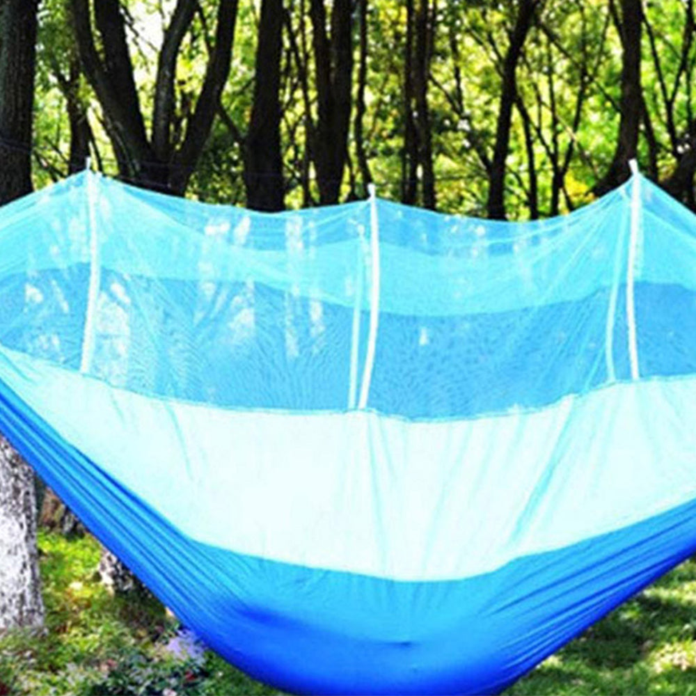 Anti-mosquito Hammock Durable Portable Hanging Bed Sleeping Swing with Mosquito Net-Light Blue