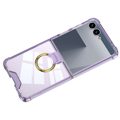 Transparent Case with Ring Holder Tempered Glass Protector for Samsung Galaxy Z Flip8 Purple