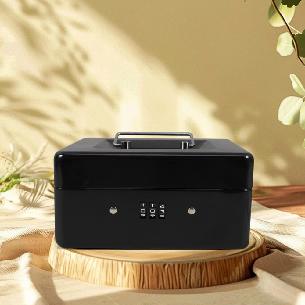 Lockable Cash Box Deposit Petty Cash Money Box with Code Lock Security Safe-Black