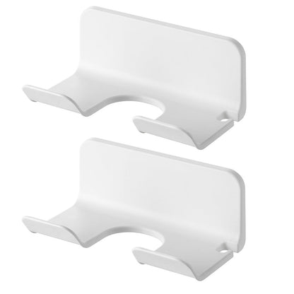 2PCS Wall Mounted Hair Dryer Holder with Cord Organizer Adhesive Blow Dryer Rack White