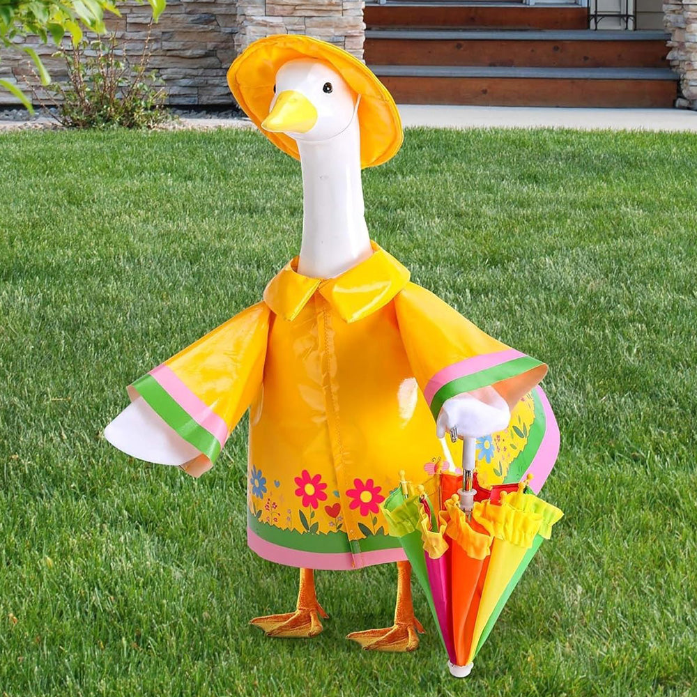 58 cm Raincoat Set for Garden Goose Statue with Rain Hat and Umbrella