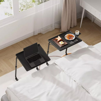 Adjustable Overbed Table with Cup Holder Foldable Bedside Desk for Laptop