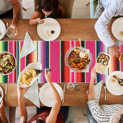 Mexican Serape Table Runner with Tassels for Party Wedding Outdoor Picnic Decor Rose Red