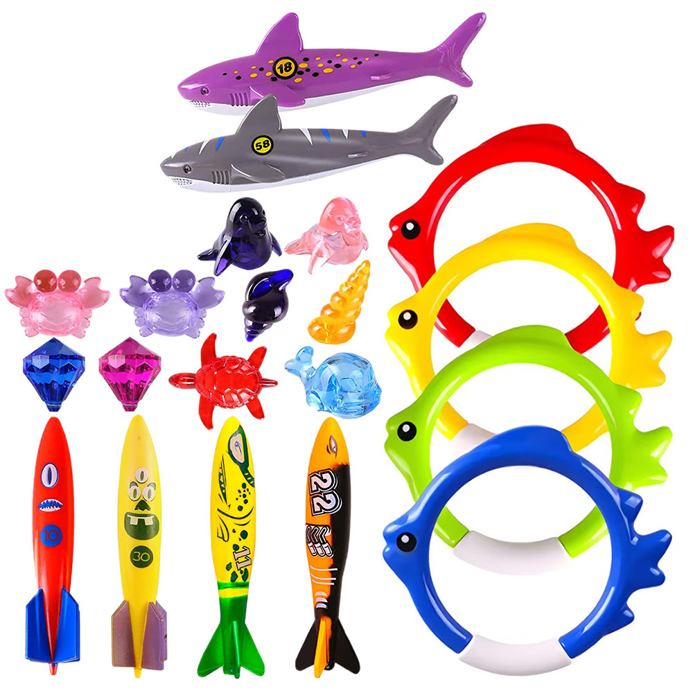 20Pcs Set Summer Pool Diving Swimming Toys Underwater Fun Swim Games Sinking Toys Kit