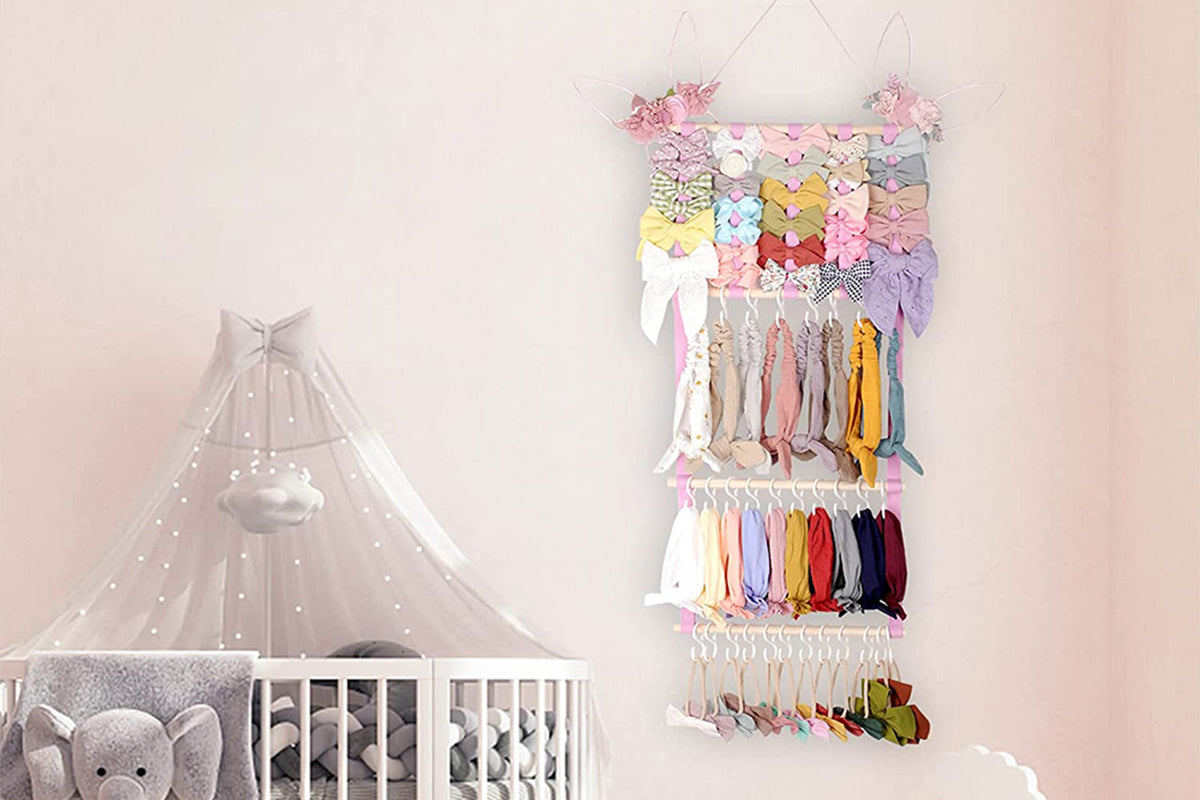 Headband Holder For Girls Hair Accessories Display Organizer Wall Hanging Decor-Pink