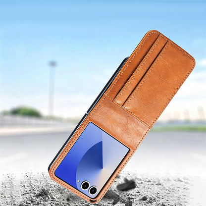 PU Wallet Card Holder Case for Samsung Galaxy Z Flip 6 7 8 with Stand - Brown