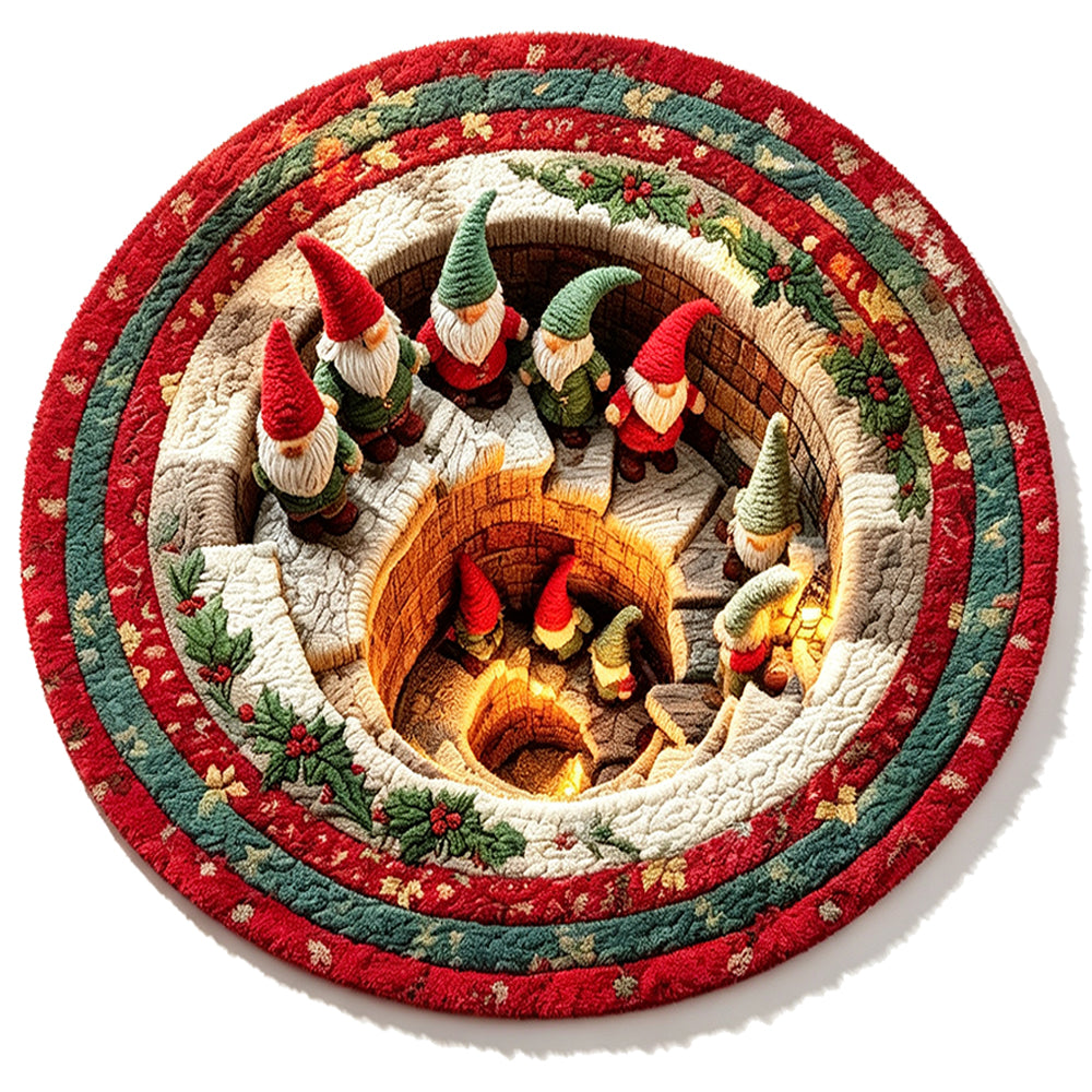 3D Quilted Christmas Polyester Velvet Floor Mat - Gnome
