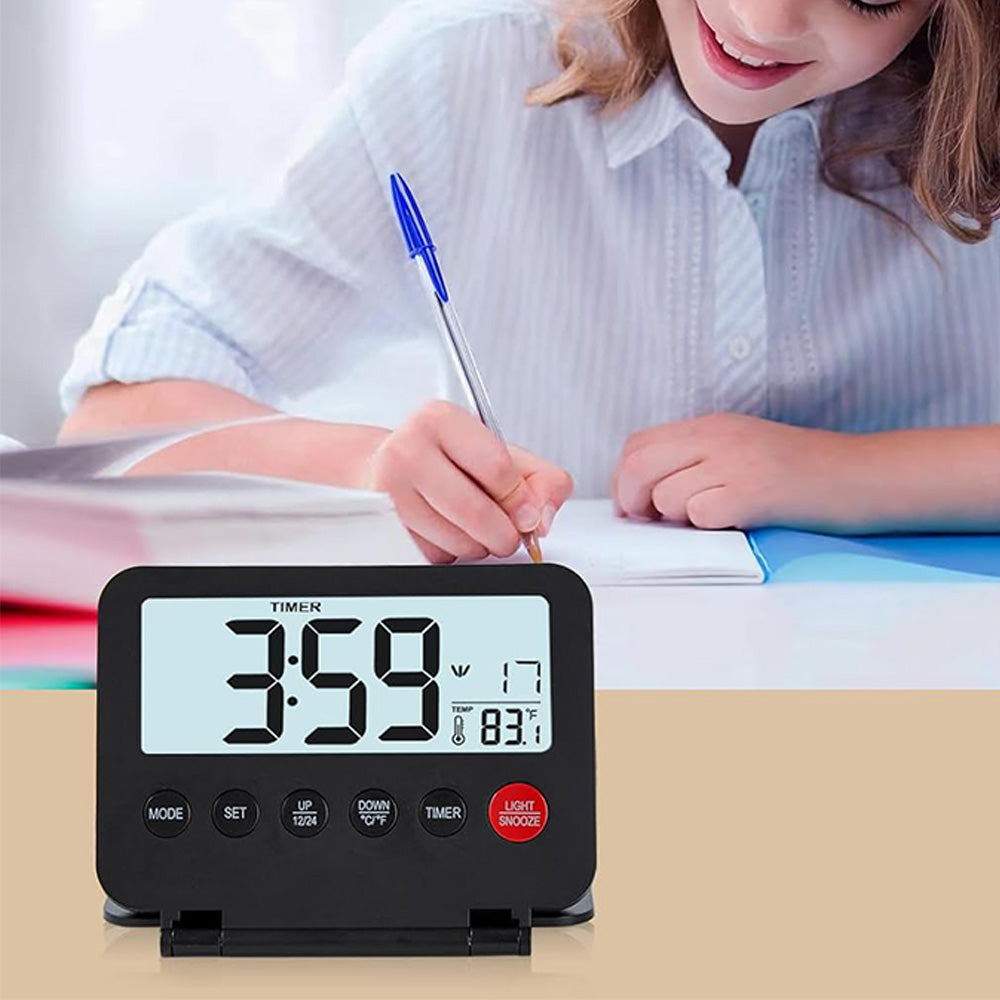 Smart Digital Alarm Clock with Temperature Display Snooze Function and LED Backlight Black