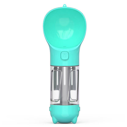 4 in 1 Pet Feeder Dog Cat Puppy Water Bottle Cup with Poop Bag Holder for Yorkie-Blue