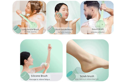 5 in 1 Electric Body Back Scrubber Dual Handle Bath Brush for Shower Exfoliating-Green