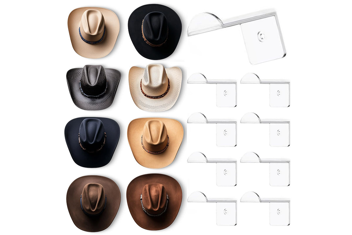 8Pcs Hat Hooks for Wall Cowboy Hat Rack Organizer for Baseball Caps -Transparent