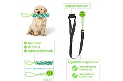 Interactive Dog Rope Toy with Elastic Bungee and Chew Ball for Indoor Outdoor Play-Green